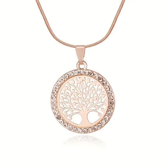 🔅🆕🔅Elegant 18k, S925 Plated Tree of Life Round Rhinestone Pendant Necklace🔅 - Picture 5 of 14